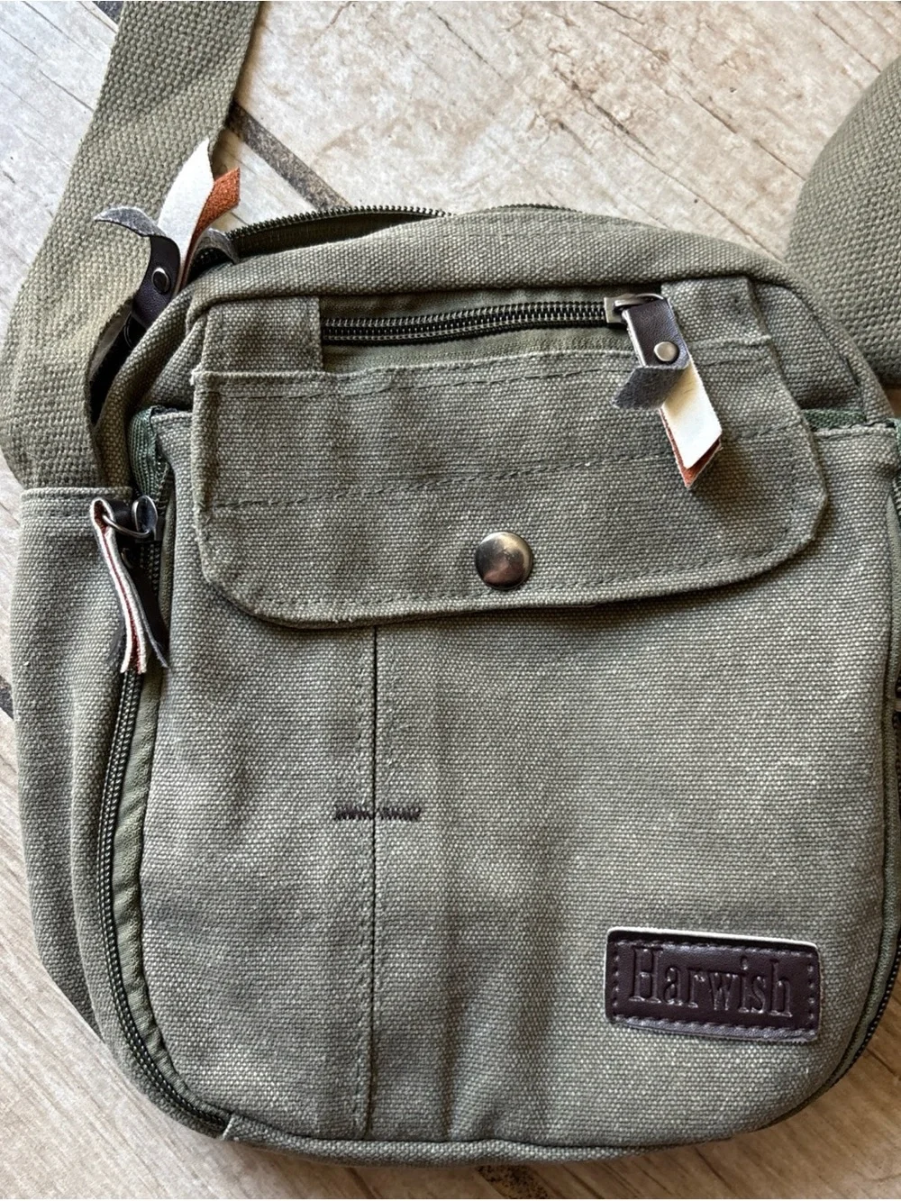 Harwish Olive Green Canvas Crossbody Bag for Men and women